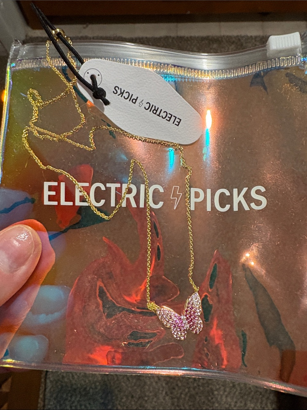Electric Picks pink butterfly necklace
